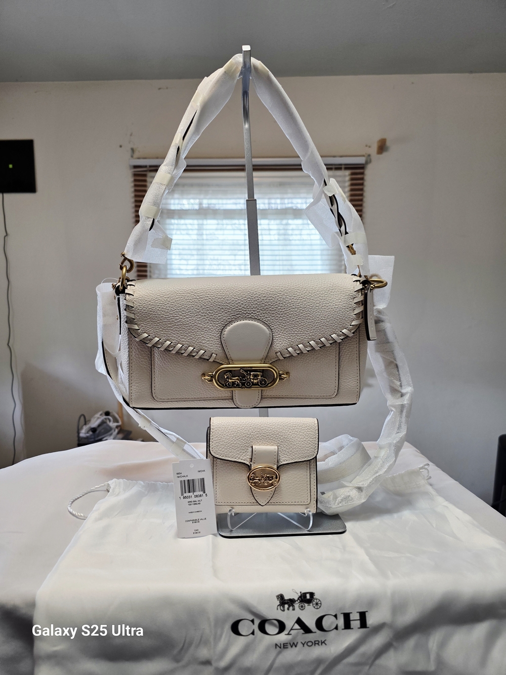 COACH Jade Shoulder Bag With Whipstitch In OL/Chalk + Georgie Small Wallet